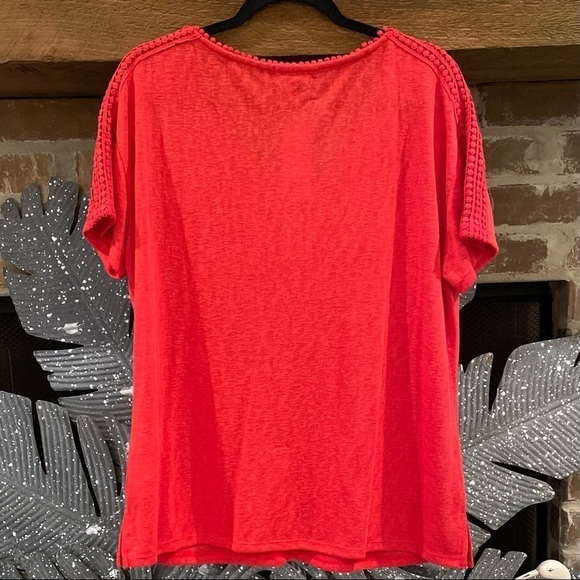 NWT Modern Canvas Size XXL Cherry Red Modal-Polyester Crochet Lace Summer Tee - Picture 2 of 3